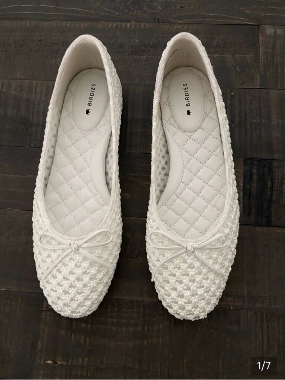Birdies White Quilted Knit Ballet Flats with Bow. NWOT.
